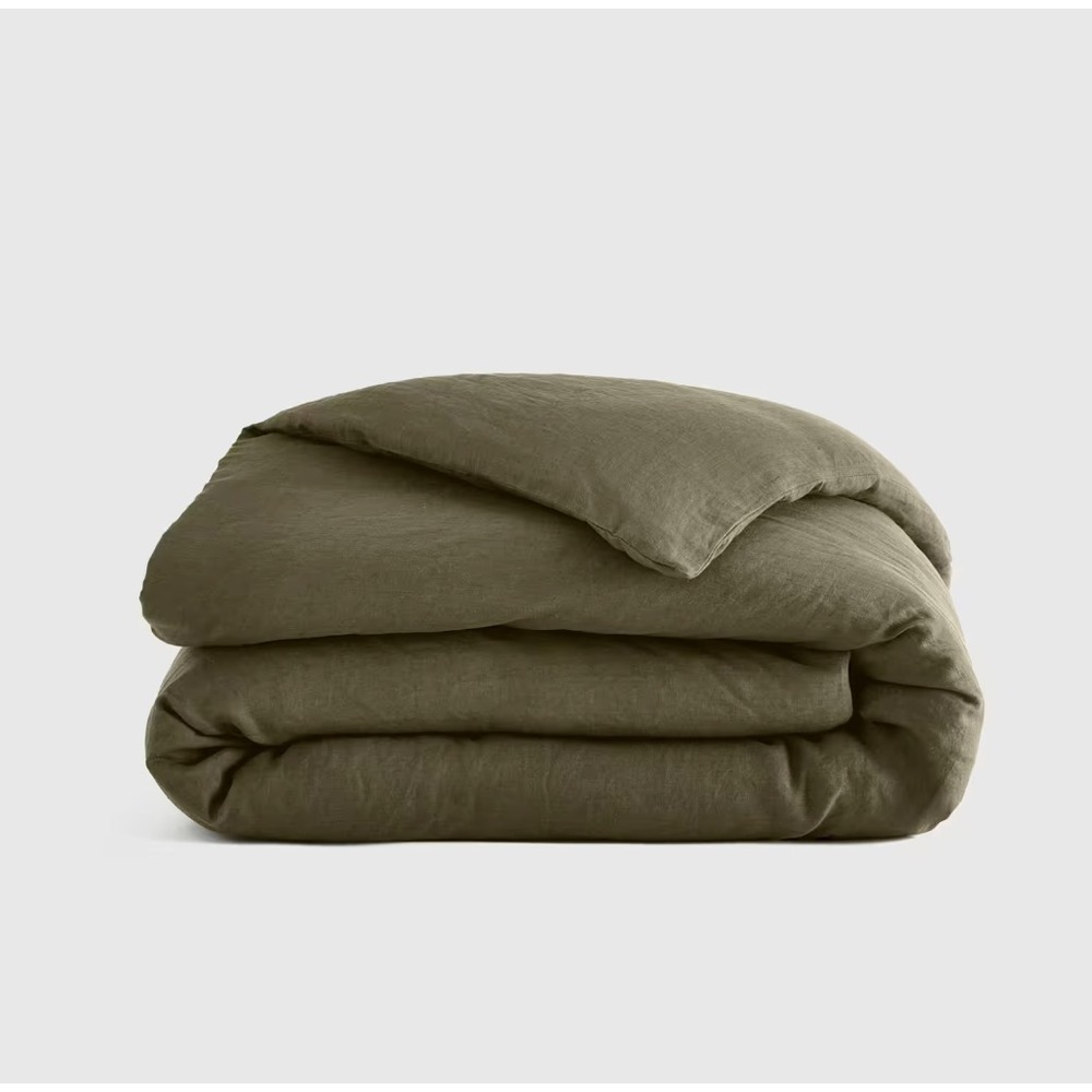 Quince European Linen Duvet Cover Twin Size Dusty Olive (DUVET COVER ONLY)